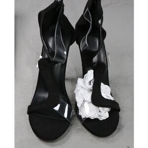 Women’s Black Suede & Clear Strap Stiletto Heels Size 36 (6 US) Elegant Open Toe